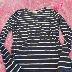 Hollister Navy and White Striped Long Sleeve Tee